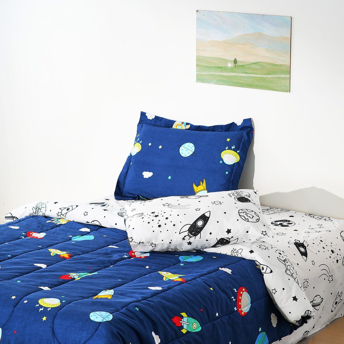 VEVOR Kids Comforter Set, 5 Pieces, Twin Bedding Sets with 1 Comforter, 1 Flat Sheet, 1 Fitted Sheet, 2 Pillowcases, Soft Microfiber & Space Printed, Bedding Comforter Sets for Boys Girls Teen - CS5JTCXXWTWI64ICY001V0 - view 9