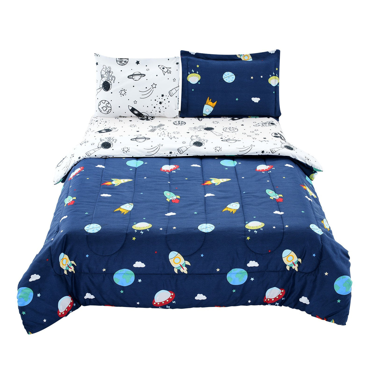 VEVOR Kids Comforter Set, 5 Pieces, Twin Bedding Sets with 1 Comforter, 1 Flat Sheet, 1 Fitted Sheet, 2 Pillowcases, Soft Microfiber & Space Printed, Bedding Comforter Sets for Boys Girls Teen - CS5JTCXXWTWI64ICY001V0 - view 10