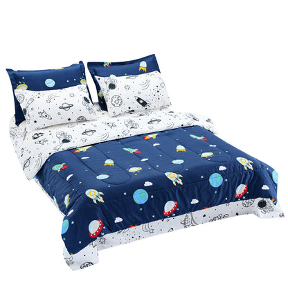 VEVOR Kids Comforter Set, 7 Pieces, Twin Bedding Sets with 1 Comforter, 1 Flat Sheet, 1 Fitted Sheet, 4 Pillowcases, Soft Microfiber & Space Printed, Bedding Comforter Sets for Boys Girls Teen - CS7JTCXXWFULAXK4E001V0 - view 1