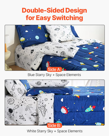 VEVOR Kids Comforter Set, 7 Pieces, Twin Bedding Sets with 1 Comforter, 1 Flat Sheet, 1 Fitted Sheet, 4 Pillowcases, Soft Microfiber & Space Printed, Bedding Comforter Sets for Boys Girls Teen - CS7JTCXXWFULAXK4E001V0 - view 6