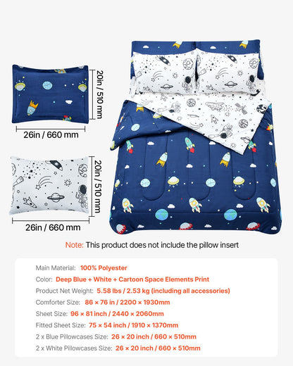 VEVOR Kids Comforter Set, 7 Pieces, Twin Bedding Sets with 1 Comforter, 1 Flat Sheet, 1 Fitted Sheet, 4 Pillowcases, Soft Microfiber & Space Printed, Bedding Comforter Sets for Boys Girls Teen - CS7JTCXXWFULAXK4E001V0 - view 8