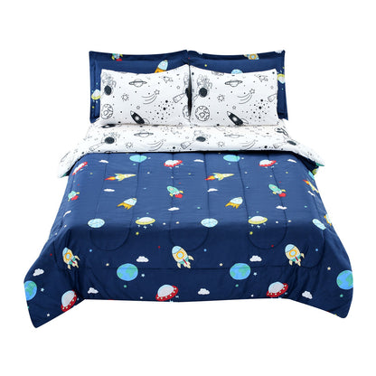 VEVOR Kids Comforter Set, 7 Pieces, Twin Bedding Sets with 1 Comforter, 1 Flat Sheet, 1 Fitted Sheet, 4 Pillowcases, Soft Microfiber & Space Printed, Bedding Comforter Sets for Boys Girls Teen - CS7JTCXXWFULAXK4E001V0 - view 10