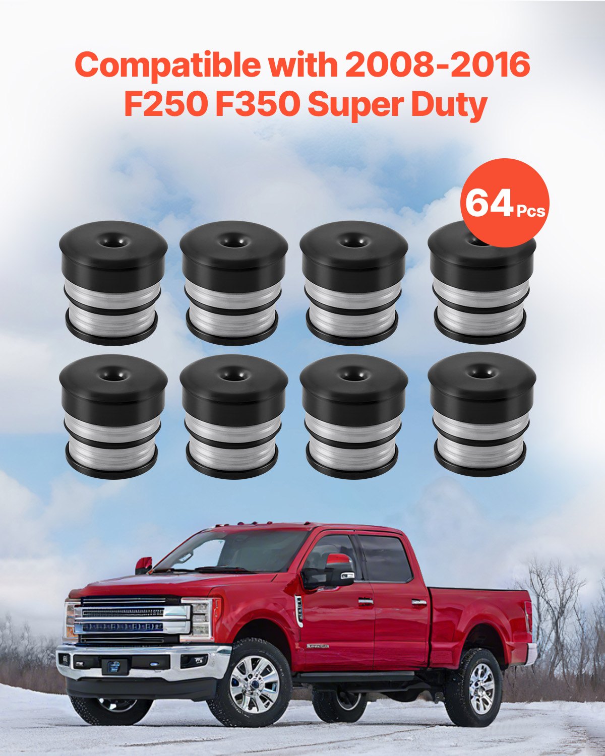 VEVOR Body Mount Bushing Kit, Compatible with 2008-2016 F250 F350 Super Duty, 64 PCS Silicone Body Mount Kit, Quick Replacement, Durable Components for Improving Bumpy Driving Performance, Gray - CSAZCTTJGJ20SALBI001V0 - view 3
