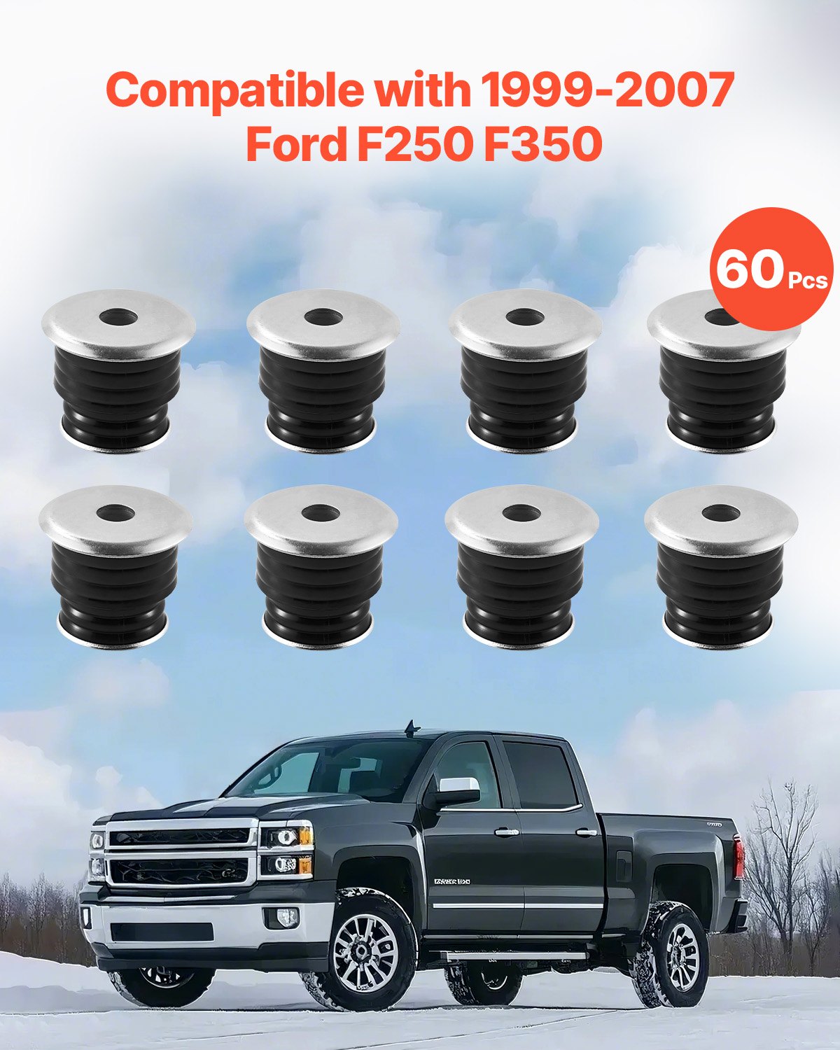 VEVOR Body Mount Bushing Kit, Compatible with 1999-2007 Ford F250 F350, 60 PCS Polyurethane Body Mount Kit, Quick Replacement, Durable Components for Improving Bumpy Driving Performance, Black - CSAZCTTJJAZ1EXPKL001V0 - view 3