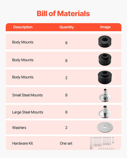 VEVOR Body Mount Bushing Kit, Compatible with 1999-2007 Ford F250 F350, 60 PCS Polyurethane Body Mount Kit, Quick Replacement, Durable Components for Improving Bumpy Driving Performance, Black - CSAZCTTJJAZ1EXPKL001V0 - view 4
