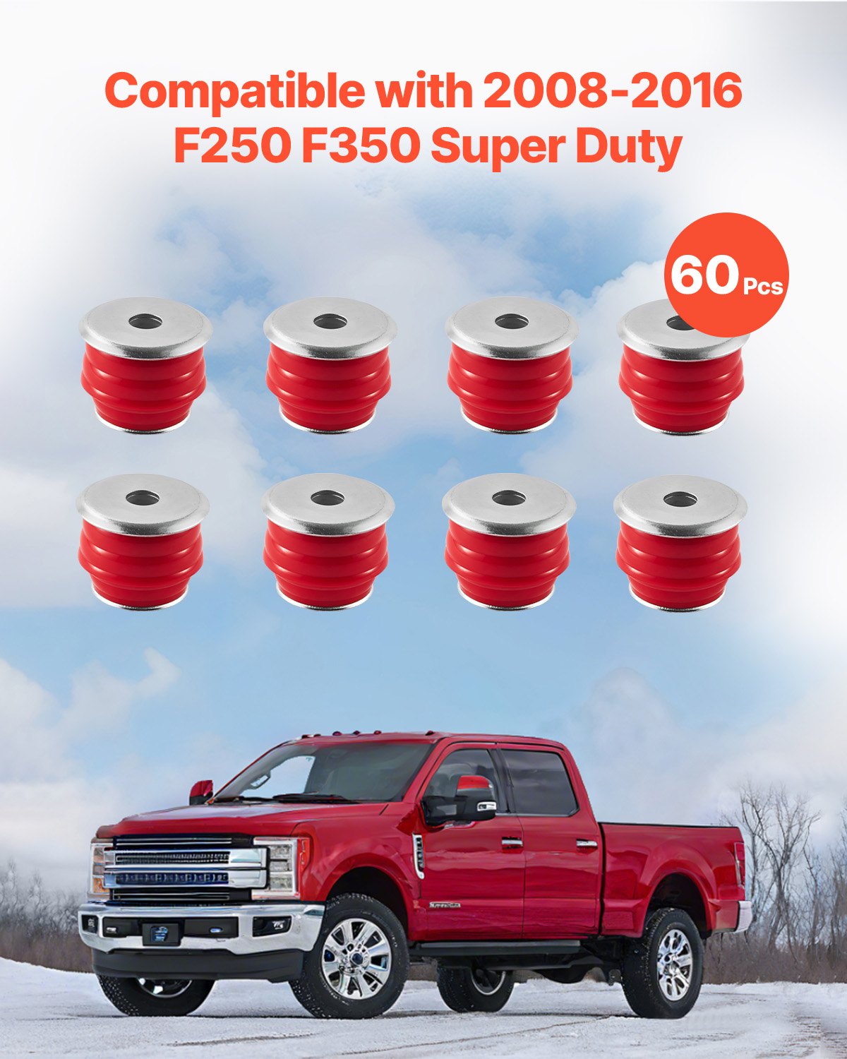 VEVOR Body Mount Bushing Kit, Compatible with 2008-2016 F250 F350 Super Duty, 60 PCS Polyurethane Body Mount Kit, Quick Replacement, Durable Components for Improving Bumpy Driving Performance, Red - CSAZCTTJJAZ2TNT8A001V0 - view 3