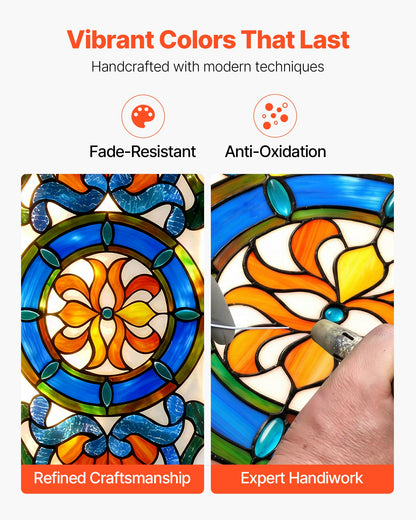 VEVOR Stained Glass Window Panel, 35.1" x 12.9" Tiffany Style Hanging Transom Window Panel with Chain, Large Horizontal Rectangle Stain Glass, Vintage Traditional Art Handcrafts for Kitchen Home Decor - CSBLBXZ2025H369UW001V0 - view 4