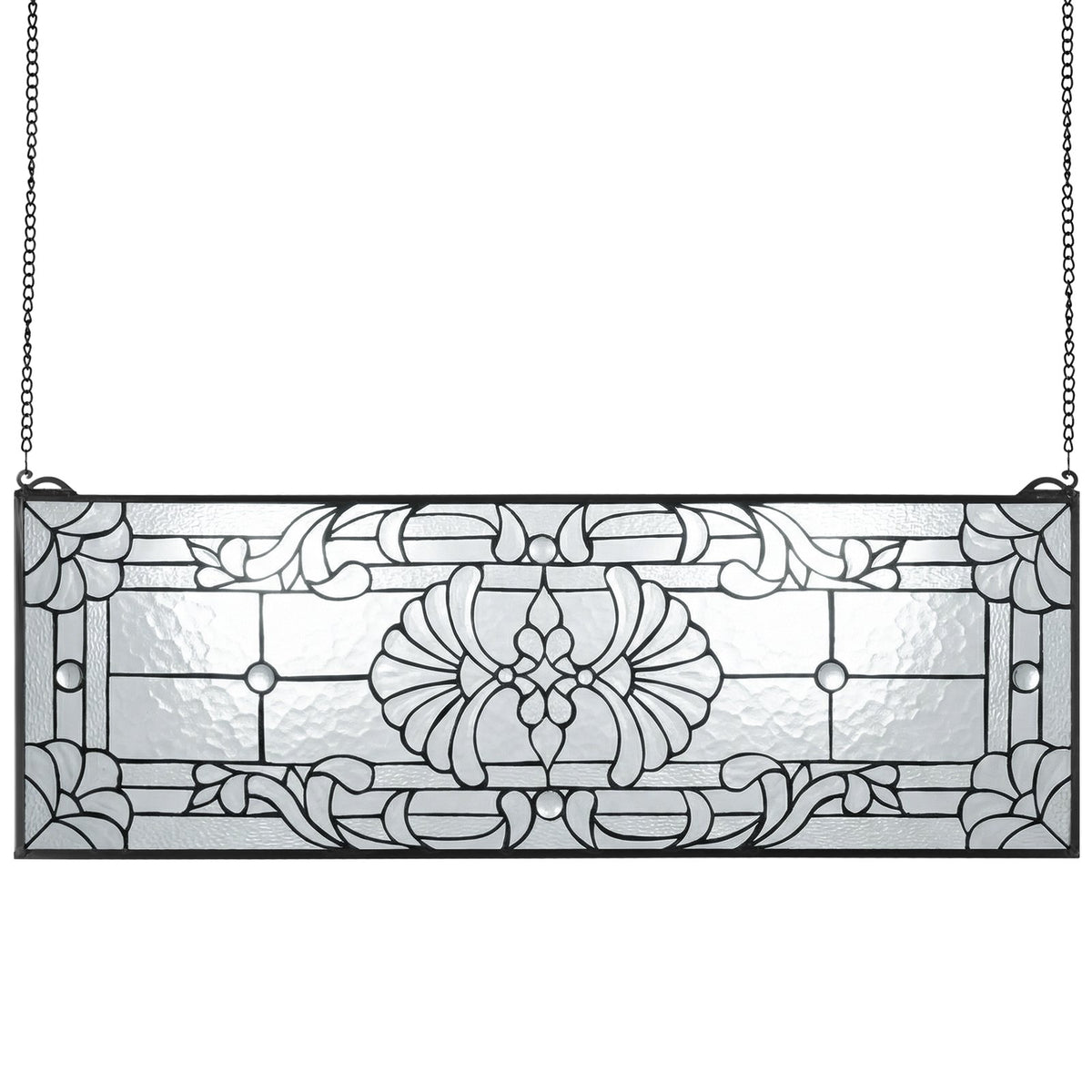 VEVOR Stained Glass Window Panel, 35.2" x 13" Tiffany Style Hanging Transom Window Panel with Chain, Large Horizontal Rectangle Stain Glass, Vintage Traditional Art Handcrafts for Kitchen Home Decor - CSBLBXZ2025H4206N001V0 - view 1