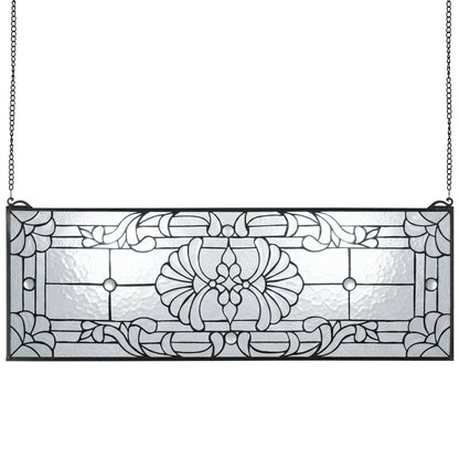 VEVOR Stained Glass Window Panel, 35.2" x 13" Tiffany Style Hanging Transom Window Panel with Chain, Large Horizontal Rectangle Stain Glass, Vintage Traditional Art Handcrafts for Kitchen Home Decor - CSBLBXZ2025H4206N001V0 - view 1