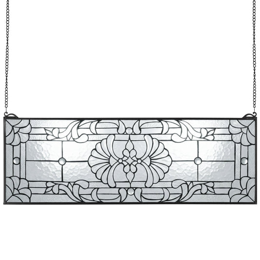 VEVOR Stained Glass Window Panel, 35.2" x 13" Tiffany Style Hanging Transom Window Panel with Chain, Large Horizontal Rectangle Stain Glass, Vintage Traditional Art Handcrafts for Kitchen Home Decor - CSBLBXZ2025H4206N001V0 - view 1