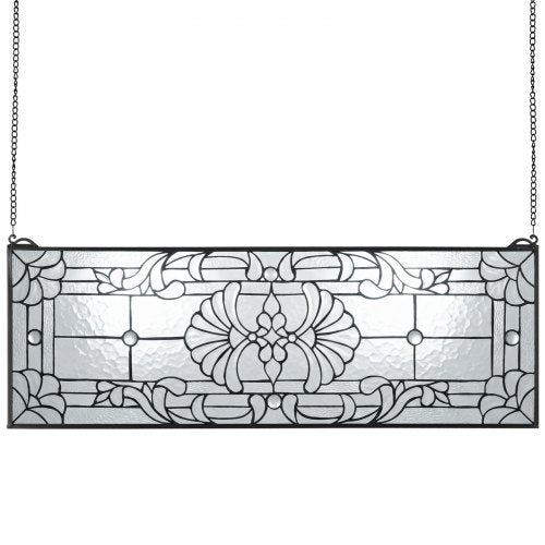 VEVOR Stained Glass Window Panel, 35.2" x 13" Tiffany Style Hanging Transom Window Panel with Chain, Large Horizontal Rectangle Stain Glass, Vintage Traditional Art Handcrafts for Kitchen Home Decor - CSBLBXZ2025H4206N001V0 - view 2
