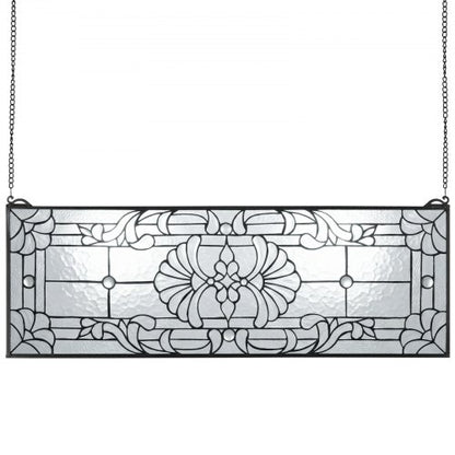 VEVOR Stained Glass Window Panel, 35.2" x 13" Tiffany Style Hanging Transom Window Panel with Chain, Large Horizontal Rectangle Stain Glass, Vintage Traditional Art Handcrafts for Kitchen Home Decor - CSBLBXZ2025H4206N001V0 - view 2