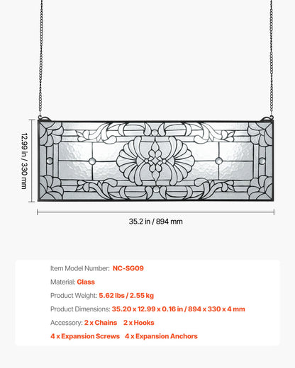 VEVOR Stained Glass Window Panel, 35.2" x 13" Tiffany Style Hanging Transom Window Panel with Chain, Large Horizontal Rectangle Stain Glass, Vintage Traditional Art Handcrafts for Kitchen Home Decor - CSBLBXZ2025H4206N001V0 - view 8