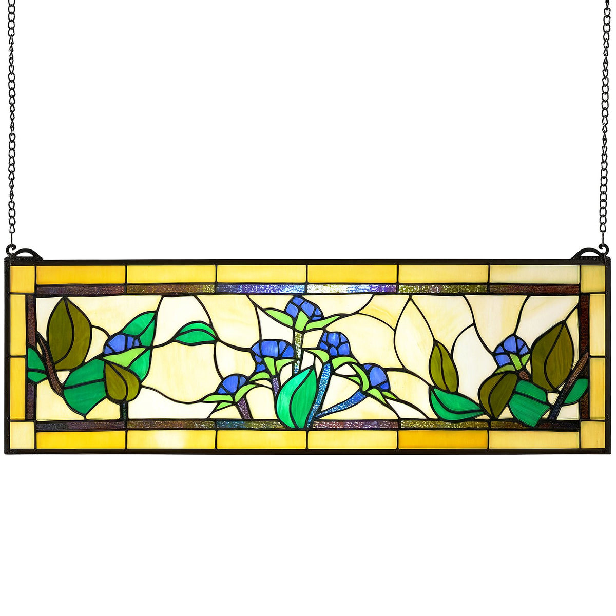 VEVOR Stained Glass Window Panel, 35.2" x 13.1" Tiffany Style Hanging Transom Window Panel with Chain, Large Horizontal Rectangle Stain Glass, Vintage Traditional Art Handcrafts for Kitchen Home Decor - CSBLBXZ2025HO6V3B001V0 - view 1