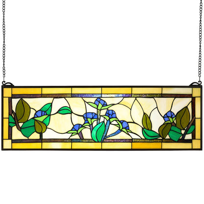VEVOR Stained Glass Window Panel, 35.2" x 13.1" Tiffany Style Hanging Transom Window Panel with Chain, Large Horizontal Rectangle Stain Glass, Vintage Traditional Art Handcrafts for Kitchen Home Decor - CSBLBXZ2025HO6V3B001V0 - view 1