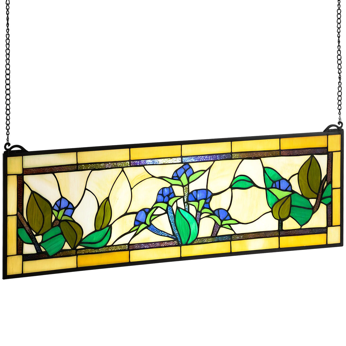 VEVOR Stained Glass Window Panel, 35.2" x 13.1" Tiffany Style Hanging Transom Window Panel with Chain, Large Horizontal Rectangle Stain Glass, Vintage Traditional Art Handcrafts for Kitchen Home Decor - CSBLBXZ2025HO6V3B001V0 - view 10