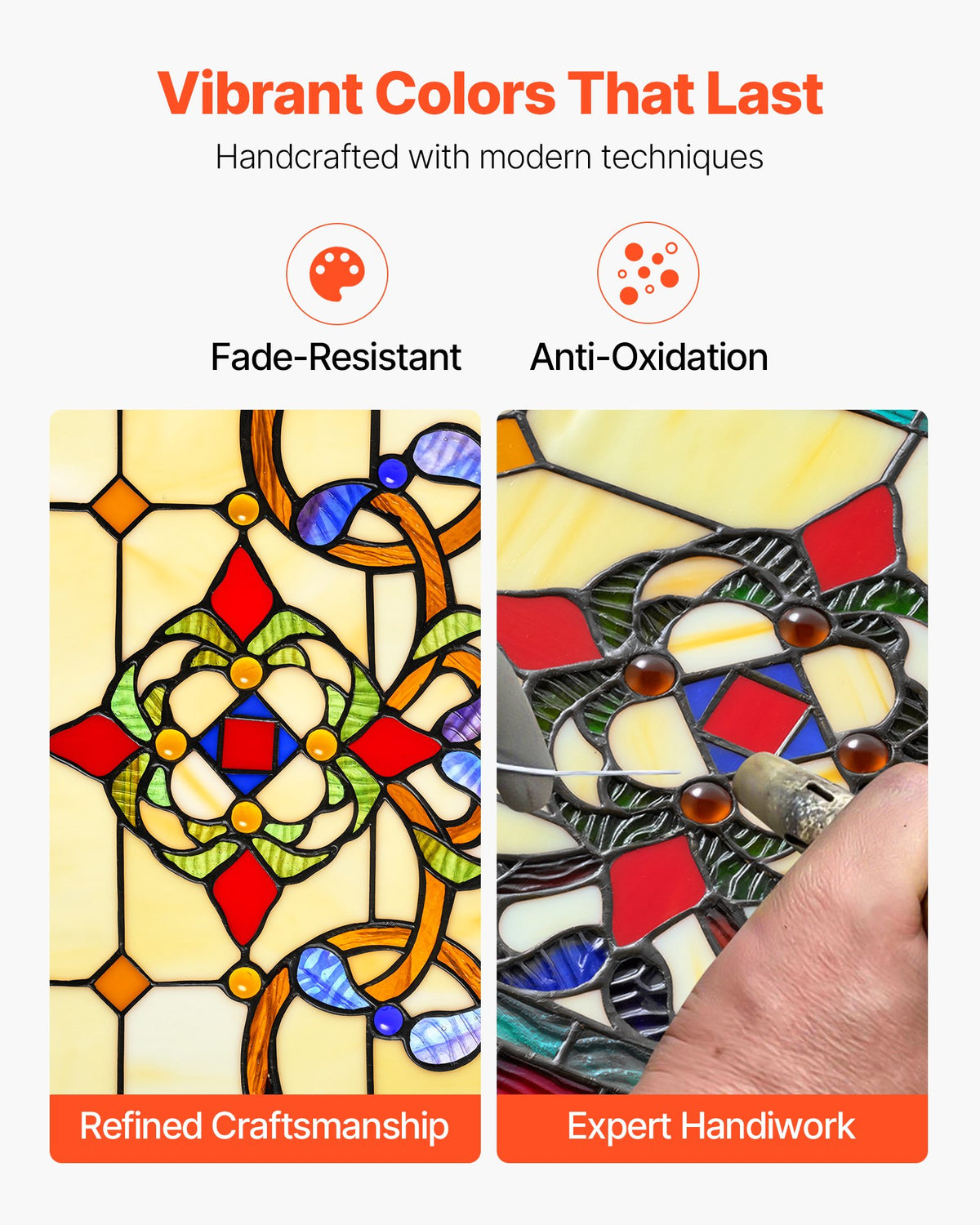 VEVOR Stained Glass Window Panel, 32" x 11" Tiffany Style Hanging Transom Window Panel with Chain, Large Horizontal Rectangle Stain Glass, Vintage Traditional Art Handcrafts for Kitchen Home Decor - CSBLBXZ2025HPIDTZ001V0 - view 4