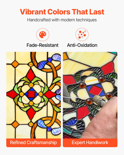 VEVOR Stained Glass Window Panel, 32" x 11" Tiffany Style Hanging Transom Window Panel with Chain, Large Horizontal Rectangle Stain Glass, Vintage Traditional Art Handcrafts for Kitchen Home Decor - CSBLBXZ2025HPIDTZ001V0 - view 4