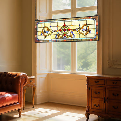 VEVOR Stained Glass Window Panel, 32" x 11" Tiffany Style Hanging Transom Window Panel with Chain, Large Horizontal Rectangle Stain Glass, Vintage Traditional Art Handcrafts for Kitchen Home Decor - CSBLBXZ2025HPIDTZ001V0 - view 9