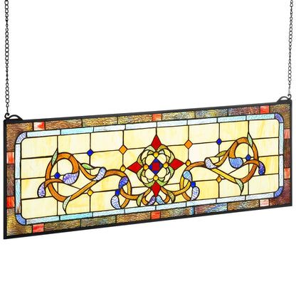VEVOR Stained Glass Window Panel, 32" x 11" Tiffany Style Hanging Transom Window Panel with Chain, Large Horizontal Rectangle Stain Glass, Vintage Traditional Art Handcrafts for Kitchen Home Decor - CSBLBXZ2025HPIDTZ001V0 - view 10