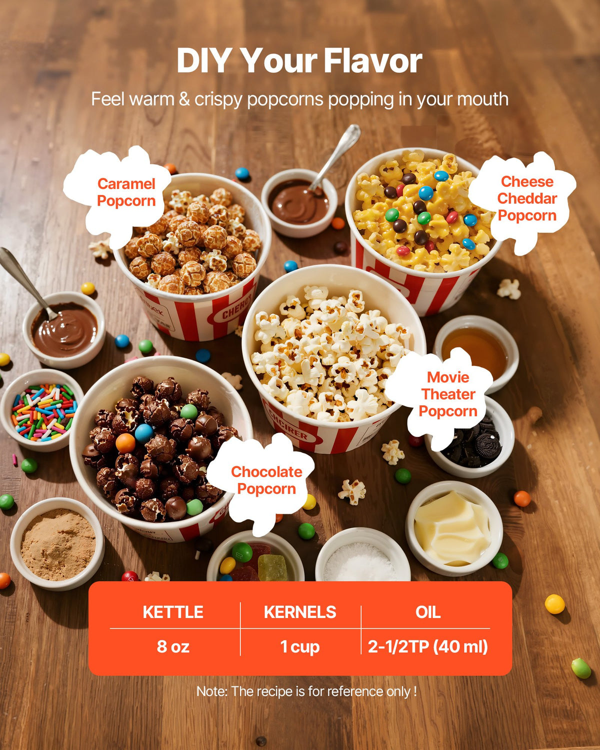 VEVOR Popcorn Machine with Cart, 8oz Stainless Steel Kettle, 800W Commercial Popcorn Maker, 48 Cups per Batch Theater Style Popper, with 2-Button Control Glass Wall PC Door 1 Scoop 3 Spoons, White - CSBMHJBS8OZWDPTVU001V1 - view 4