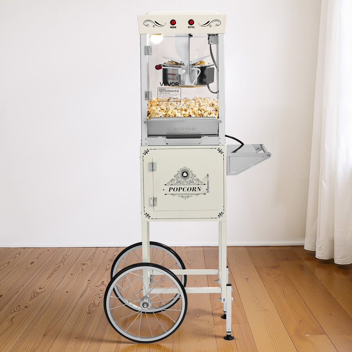 VEVOR Popcorn Machine with Cart, 8oz Stainless Steel Kettle, 800W Commercial Popcorn Maker, 48 Cups per Batch Theater Style Popper, with 2-Button Control Glass Wall PC Door 1 Scoop 3 Spoons, White - CSBMHJBS8OZWDPTVU001V1 - view 9
