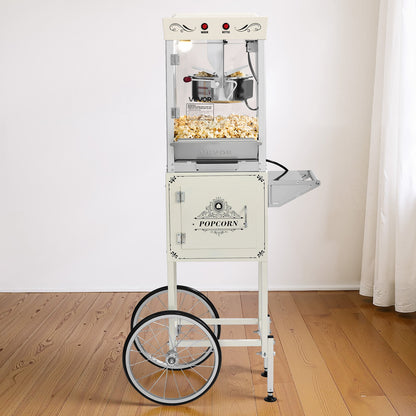 VEVOR Popcorn Machine with Cart, 8oz Stainless Steel Kettle, 800W Commercial Popcorn Maker, 48 Cups per Batch Theater Style Popper, with 2-Button Control Glass Wall PC Door 1 Scoop 3 Spoons, White - CSBMHJBS8OZWDPTVU001V1 - view 9