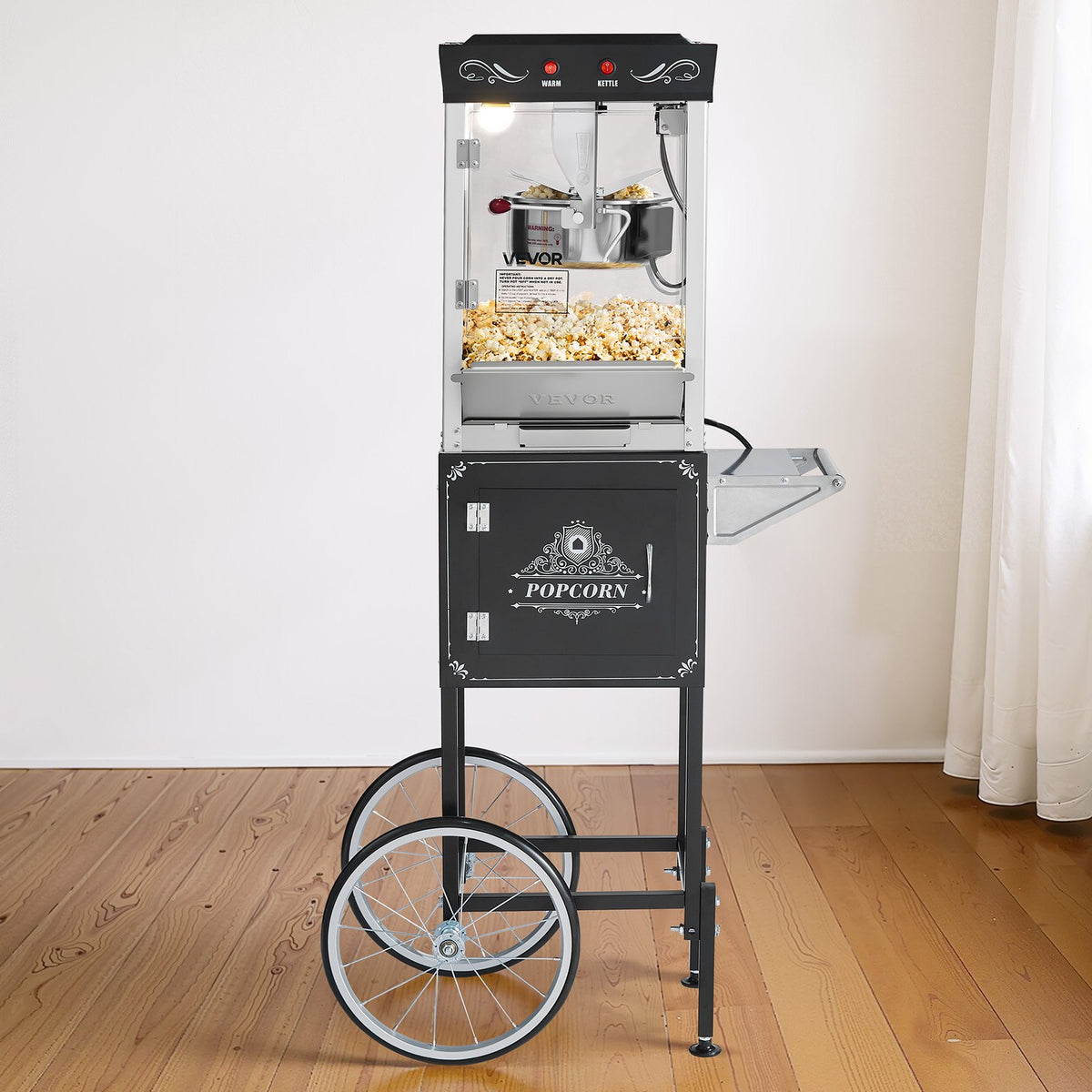 VEVOR Popcorn Machine with Cart, 8oz Stainless Steel Kettle, 800W Commercial Popcorn Maker, 48 Cups per Batch Theater Style Popper, with 2-Button Control Glass Wall PC Door 1 Scoop 3 Spoons, Black - CSBMHJHS8OZWX2BT6001V1 - view 9