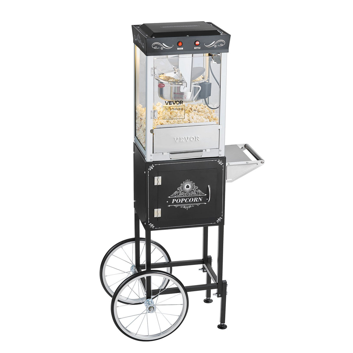 VEVOR Popcorn Machine with Cart, 8oz Stainless Steel Kettle, 800W Commercial Popcorn Maker, 48 Cups per Batch Theater Style Popper, with 2-Button Control Glass Wall PC Door 1 Scoop 3 Spoons, Black - CSBMHJHS8OZWX2BT6001V1 - view 10