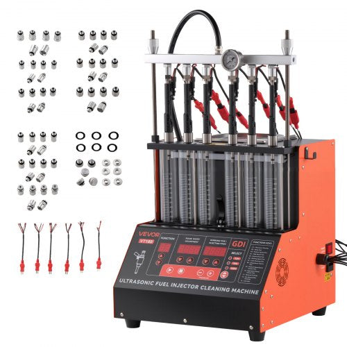 VEVOR Fuel Injector Cleaner Tester, 9 Test Modes, 6-Cylinder 28kHz Ultrasonic Cleaning Machine Adjustable 12V/70V/120V for EFI/FSI/GDI, Injector Cleaner Machine with Drain Valve for Car & Motorcycle - CSBPYZQXJ6G1PAL6A001V1 - view 2