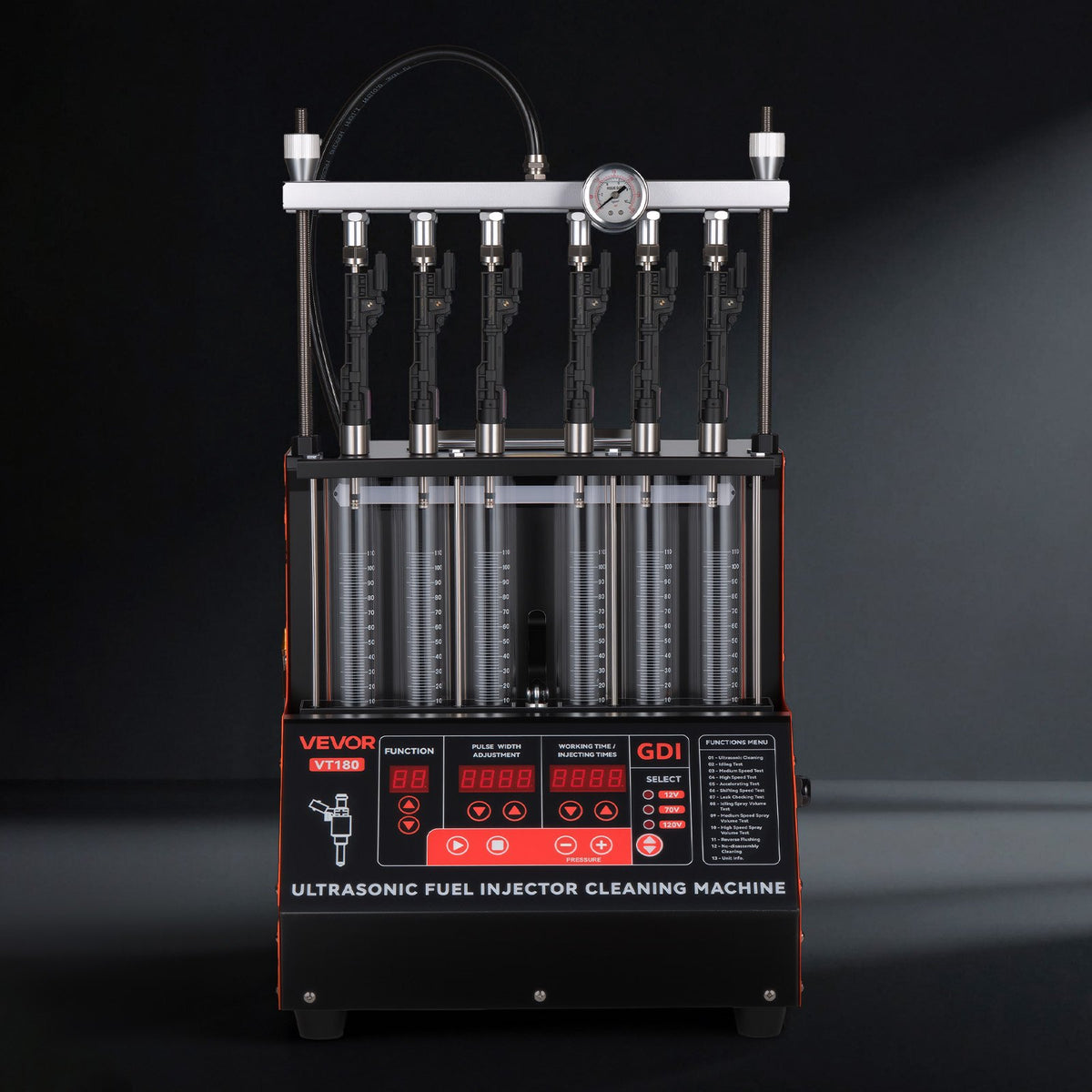 VEVOR Fuel Injector Cleaner Tester, 9 Test Modes, 6-Cylinder 28kHz Ultrasonic Cleaning Machine Adjustable 12V/70V/120V for EFI/FSI/GDI, Injector Cleaner Machine with Drain Valve for Car & Motorcycle - CSBPYZQXJ6G1PAL6A001V1 - view 9