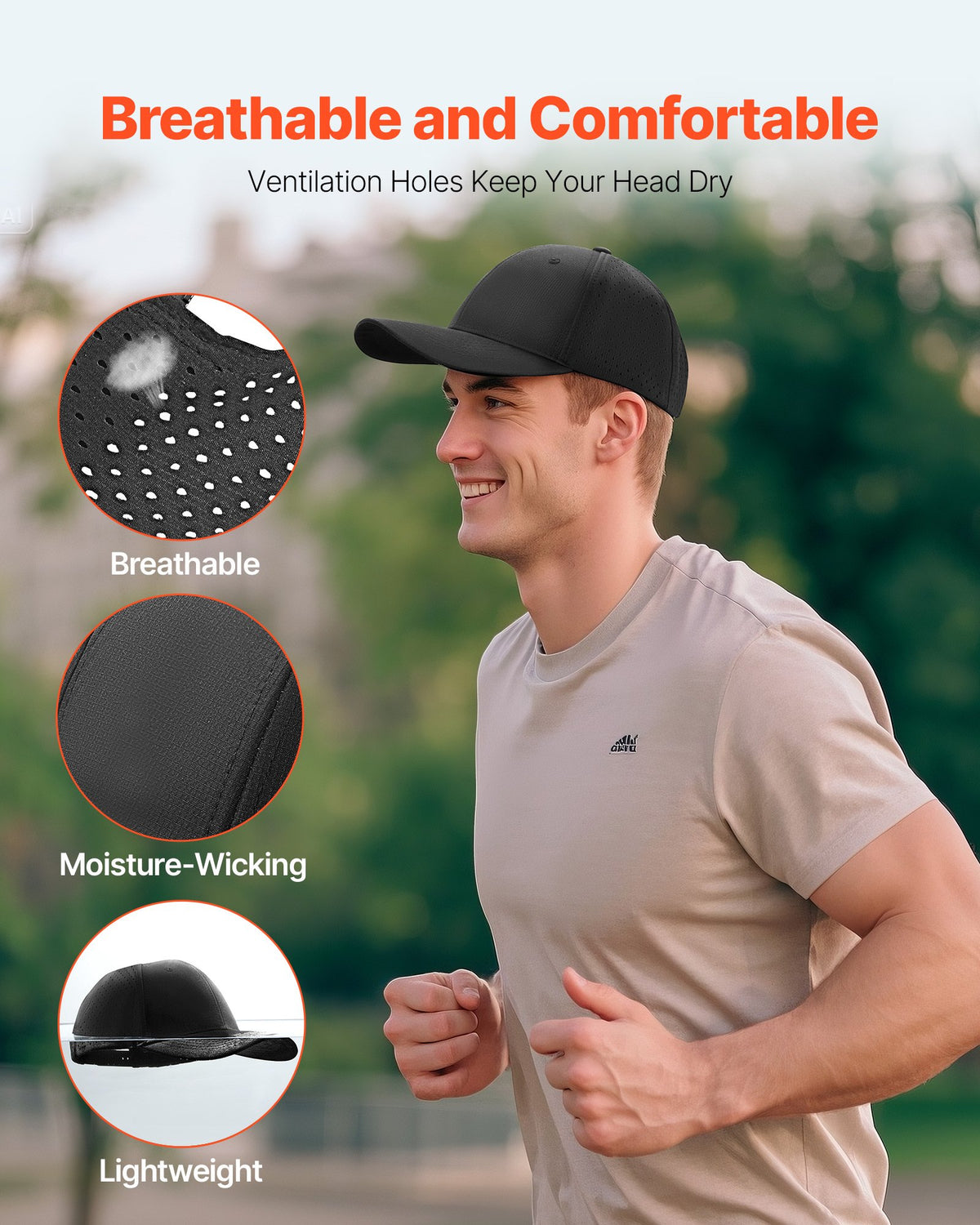 VEVOR Baseball Cap, Plain Baseball Hat with Breathable Fabric, Adjustable Size, Lightweight Summer Thin Sports Caps Ideal for Running, Workouts, or Outdoor Activities, 1 Pc, Black - CSBQMXJZYYJDKPQY8001V0 - view 4