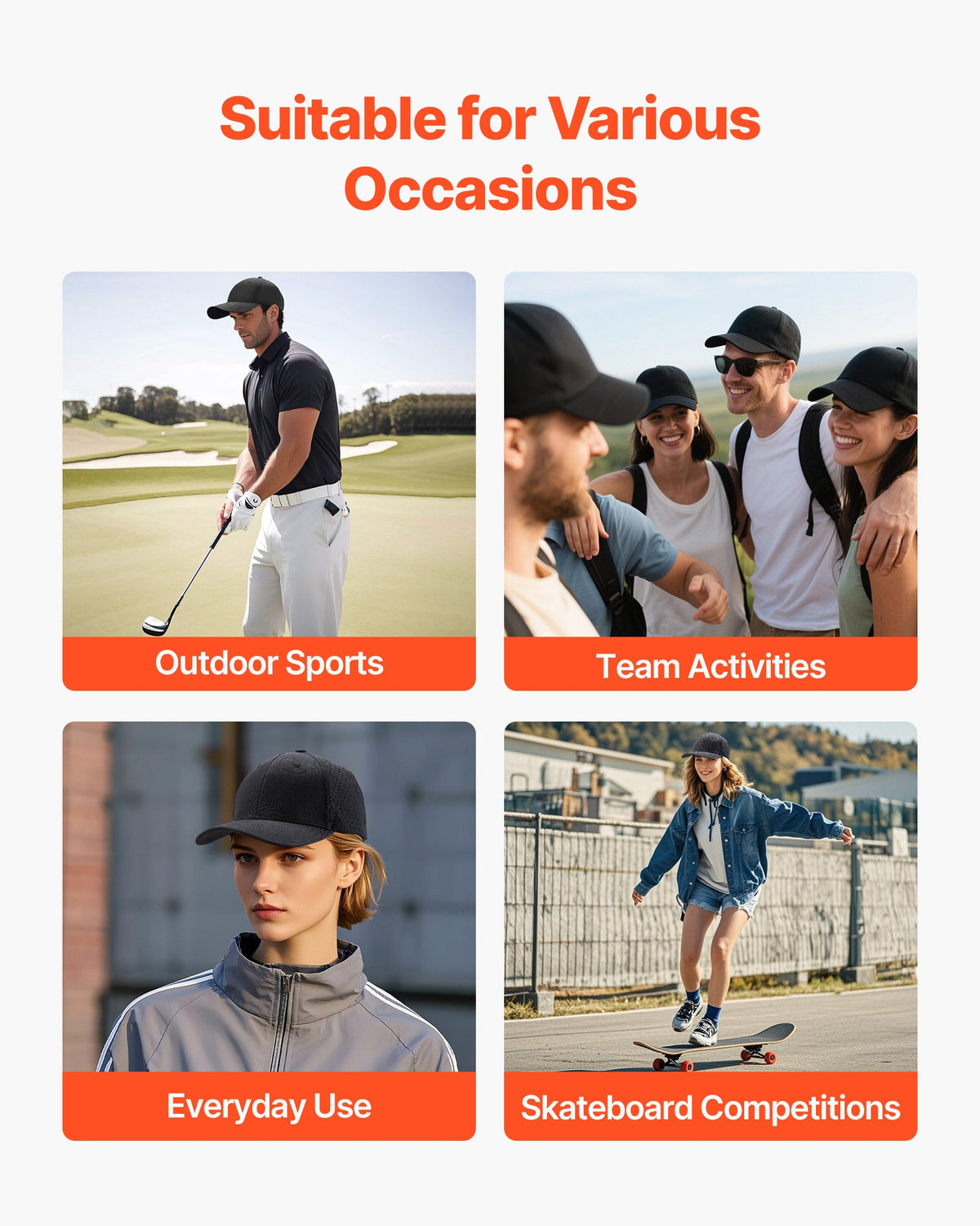 VEVOR Baseball Cap, Plain Baseball Hat with Breathable Fabric, Adjustable Size, Lightweight Summer Thin Sports Caps Ideal for Running, Workouts, or Outdoor Activities, 1 Pc, Black - CSBQMXJZYYJDKPQY8001V0 - view 7