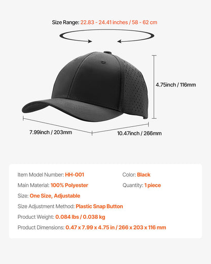 VEVOR Baseball Cap, Plain Baseball Hat with Breathable Fabric, Adjustable Size, Lightweight Summer Thin Sports Caps Ideal for Running, Workouts, or Outdoor Activities, 1 Pc, Black - CSBQMXJZYYJDKPQY8001V0 - view 8
