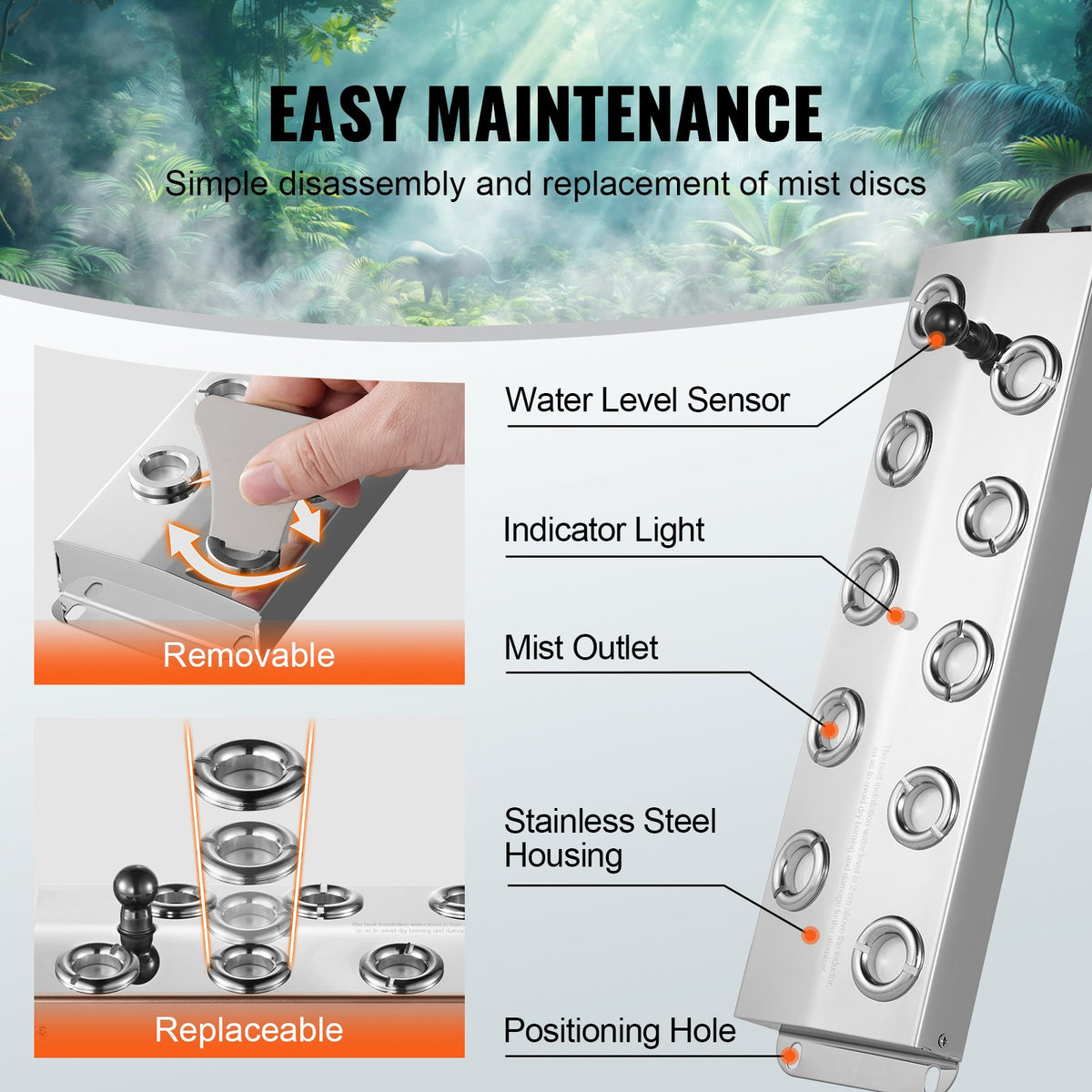 VEVOR Ultrasonic Mist Maker 10 Head, 7000mL/H Ultrasonic Fogger, Mist Maker with 280W IP67 Waterproof Power Supply, Buoy, Replacement Discs, for Pond, Garden, Rockery, Greenhouse, Halloween Decoration - CSBWHQ10TFSDNV8LQV1 - view 6