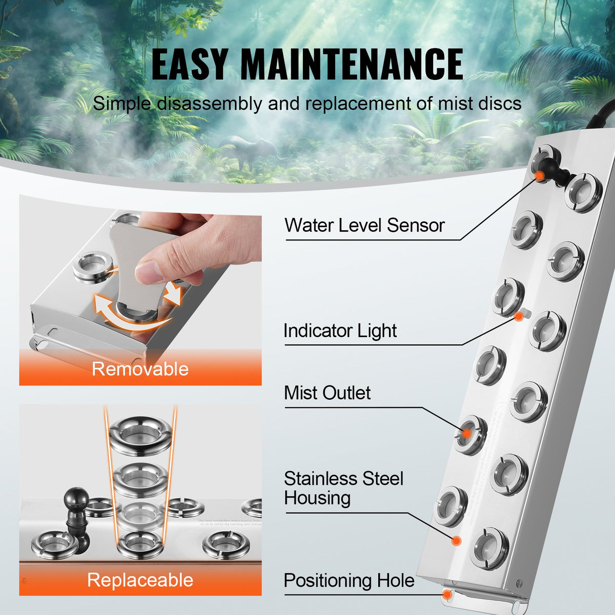 VEVOR Ultrasonic Mist Maker 12 Head, 9000mL/H Ultrasonic Fogger, Mist Maker with 300W IP67 Waterproof Power Supply, Buoy, Replacement Discs, for Pond, Garden, Rockery, Greenhouse, Halloween Decoration - CSBWHQ12TFSDL27HZV1 - view 6