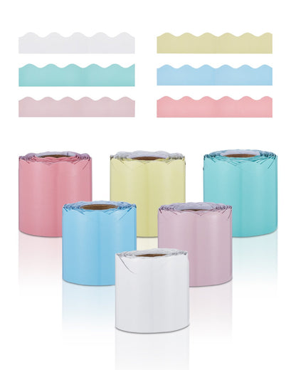 VEVOR Bulletin Board Borders, 6 Rolls 32.8 Feet Scalloped Bulletin Board Borders, Boho Rolled Border Trim with Wavy Line Design, Colorful Pastel Borders for School Classroom Party & Wall Decoration - CSBZBK10M55CMDUHFV0 - view 1