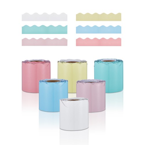 VEVOR Bulletin Board Borders, 6 Rolls 32.8 Feet Scalloped Bulletin Board Borders, Boho Rolled Border Trim with Wavy Line Design, Colorful Pastel Borders for School Classroom Party & Wall Decoration - CSBZBK10M55CMDUHFV0 - view 2