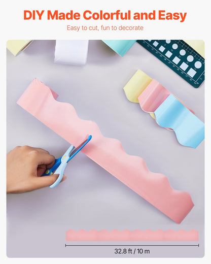 VEVOR Bulletin Board Borders, 6 Rolls 32.8 Feet Scalloped Bulletin Board Borders, Boho Rolled Border Trim with Wavy Line Design, Colorful Pastel Borders for School Classroom Party & Wall Decoration - CSBZBK10M55CMDUHFV0 - view 4