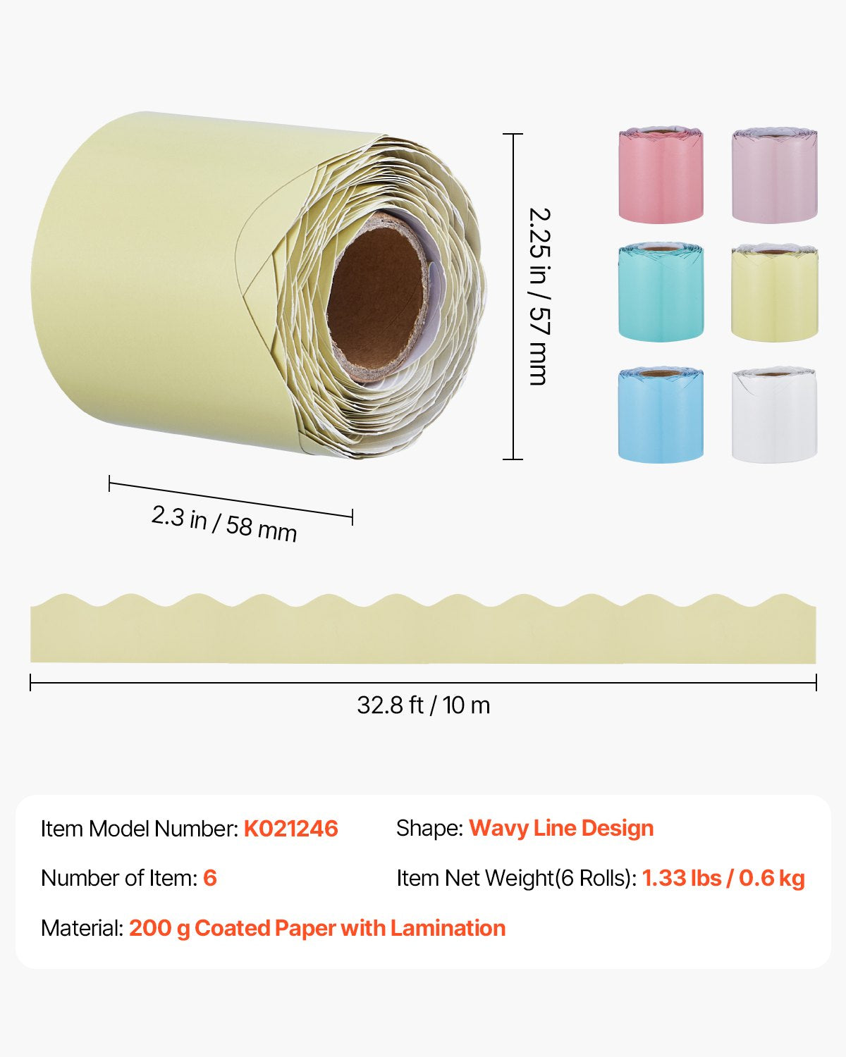 VEVOR Bulletin Board Borders, 6 Rolls 32.8 Feet Scalloped Bulletin Board Borders, Boho Rolled Border Trim with Wavy Line Design, Colorful Pastel Borders for School Classroom Party & Wall Decoration - CSBZBK10M55CMDUHFV0 - view 8