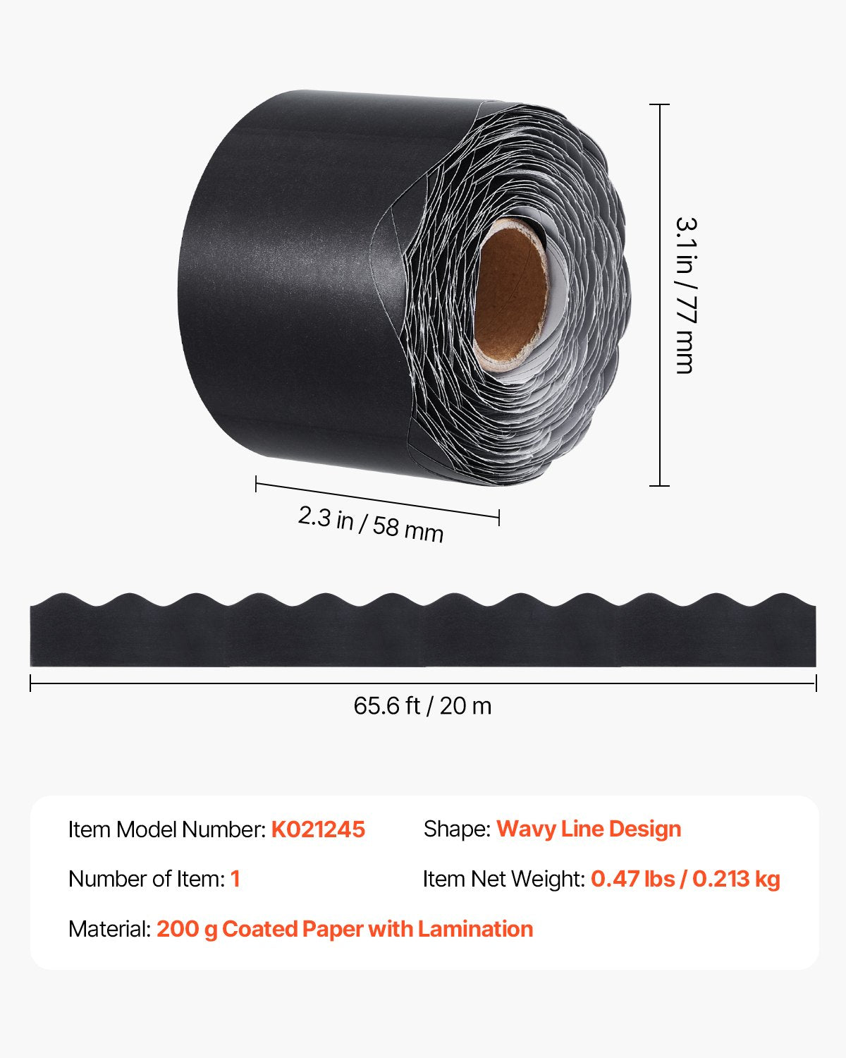VEVOR Bulletin Board Border, 65.6 Feet Rolled Border Trim, Scalloped Bulletin Board Paper with Wavy Line Design, Classroom Border for Bulletin Board, School, Classroom, and Locker Decoration, Black - CSBZBK22M55CQUV51V0 - view 8