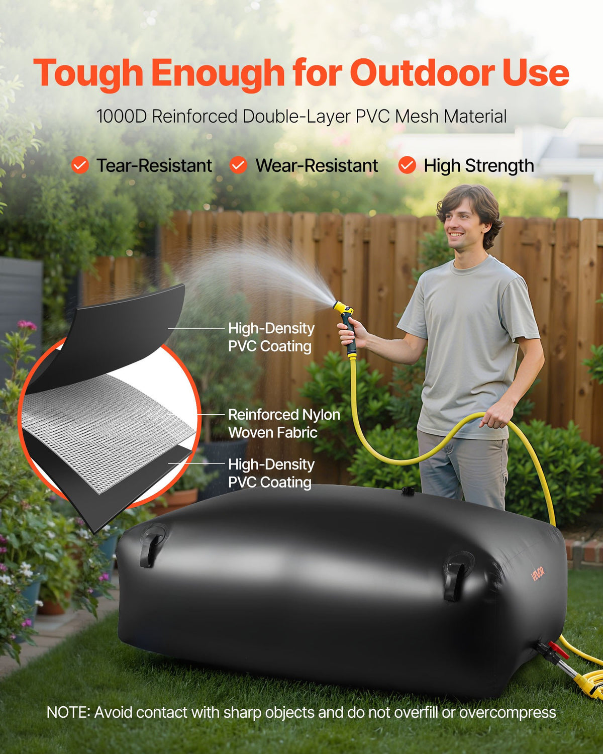 VEVOR Water Storage Bladder 142.7 Gallon Large Capacity Water Bag, Portable & Collapsible Soft Waters Container, Leakproof & Tear-Resistant PVC Emergency Waters Storage Tank for RV Truck & Outdoor Use - CSDHSPVC540L2ZFQH001V0 - view 4