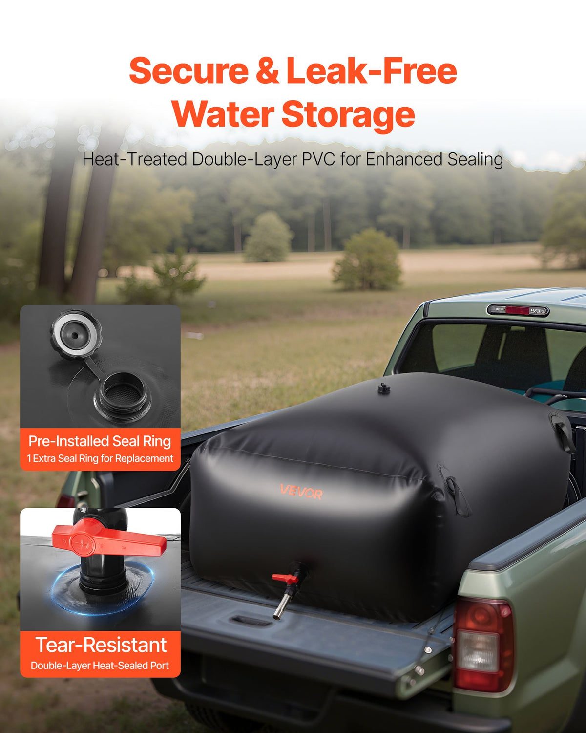 VEVOR Water Storage Bladder 142.7 Gallon Large Capacity Water Bag, Portable & Collapsible Soft Waters Container, Leakproof & Tear-Resistant PVC Emergency Waters Storage Tank for RV Truck & Outdoor Use - CSDHSPVC540L2ZFQH001V0 - view 5