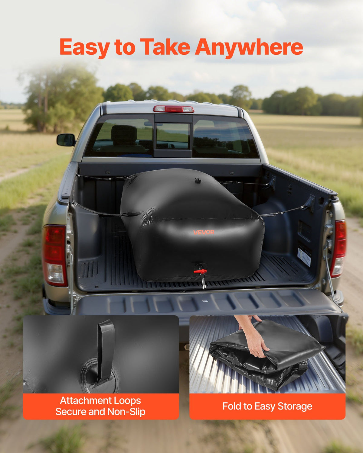 VEVOR Water Storage Bladder 142.7 Gallon Large Capacity Water Bag, Portable & Collapsible Soft Waters Container, Leakproof & Tear-Resistant PVC Emergency Waters Storage Tank for RV Truck & Outdoor Use - CSDHSPVC540L2ZFQH001V0 - view 7