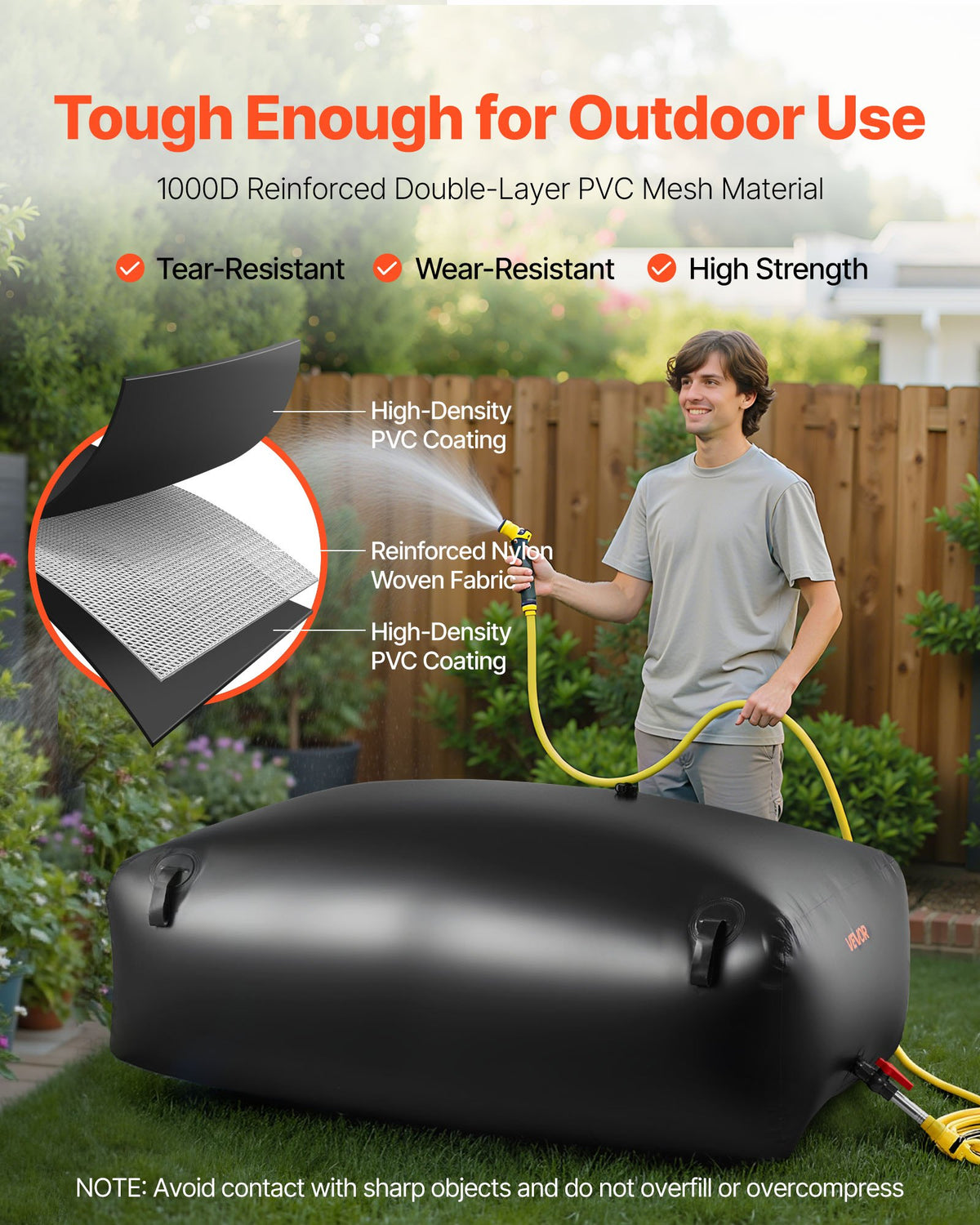 VEVOR Water Storage Bladder, 264.2 Gal Collapsible Water Storage Bag, Wear-Resistant 1000D PVC Soft Waters Bag, Leakproof Camping Tank Containers for Garden Irrigation RV Emergency Use, Black - CSDHSPVCB100YFP48003V0 - view 4