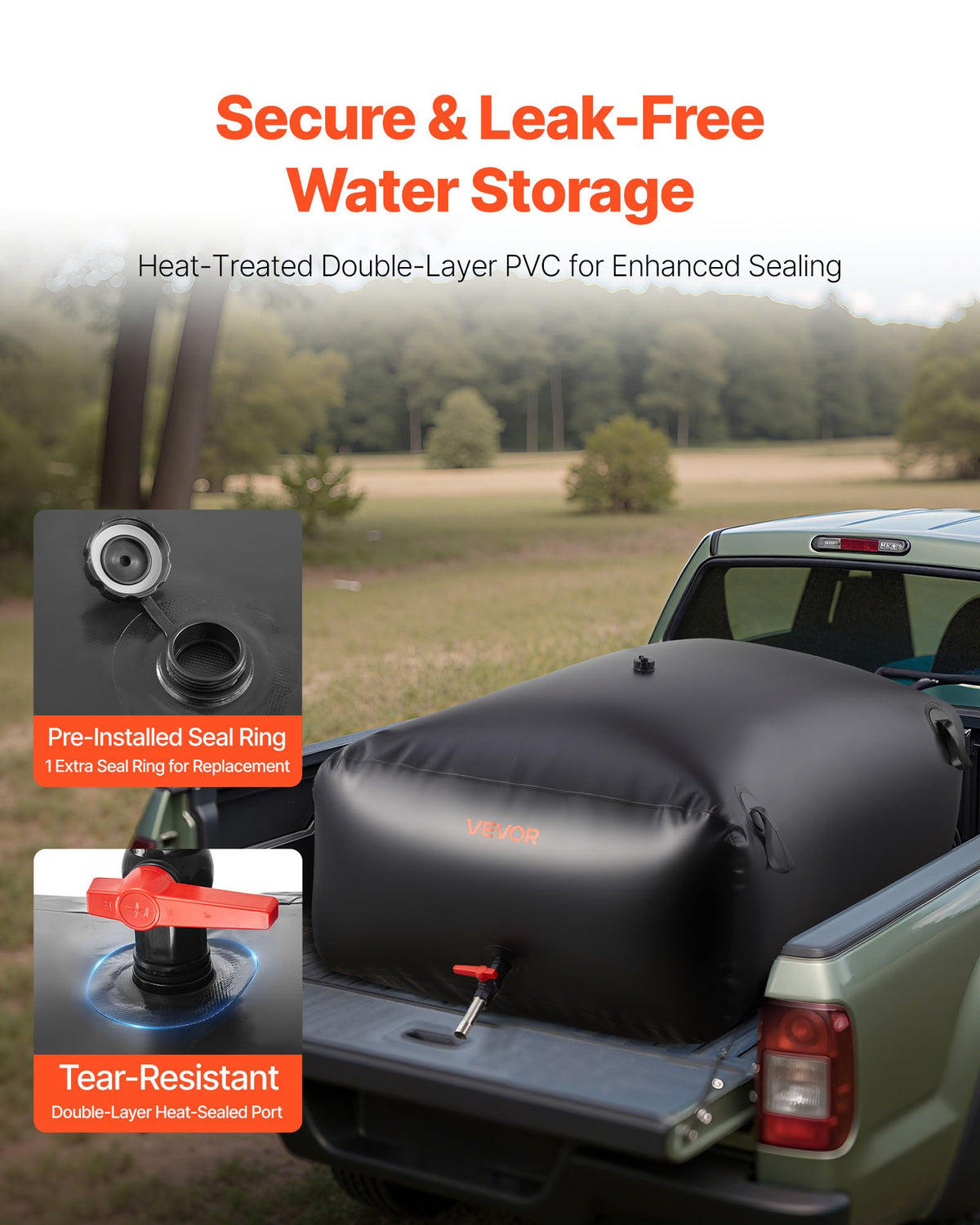 VEVOR Water Storage Bladder, 264.2 Gal Collapsible Water Storage Bag, Wear-Resistant 1000D PVC Soft Waters Bag, Leakproof Camping Tank Containers for Garden Irrigation RV Emergency Use, Black - CSDHSPVCB100YFP48003V0 - view 5