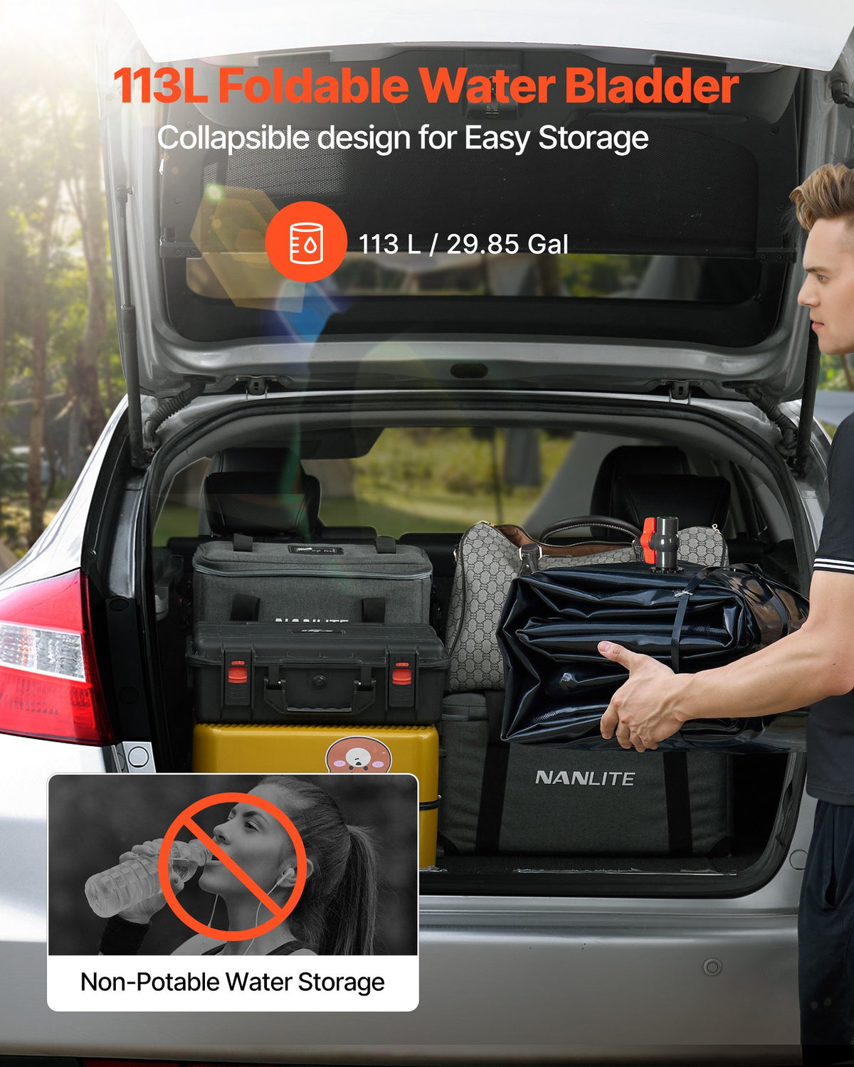 VEVOR Water Storage Bladder, 29.85 Gallon (113L) Water Storage Container Tank, 1000D PVC Thickened Soft Bag Bladder, Collapsible Portable for Garden Irrigation, Camping, RVs, Emergency Use - Black - CSDHSPVCB113E9XVW002V0 - view 3