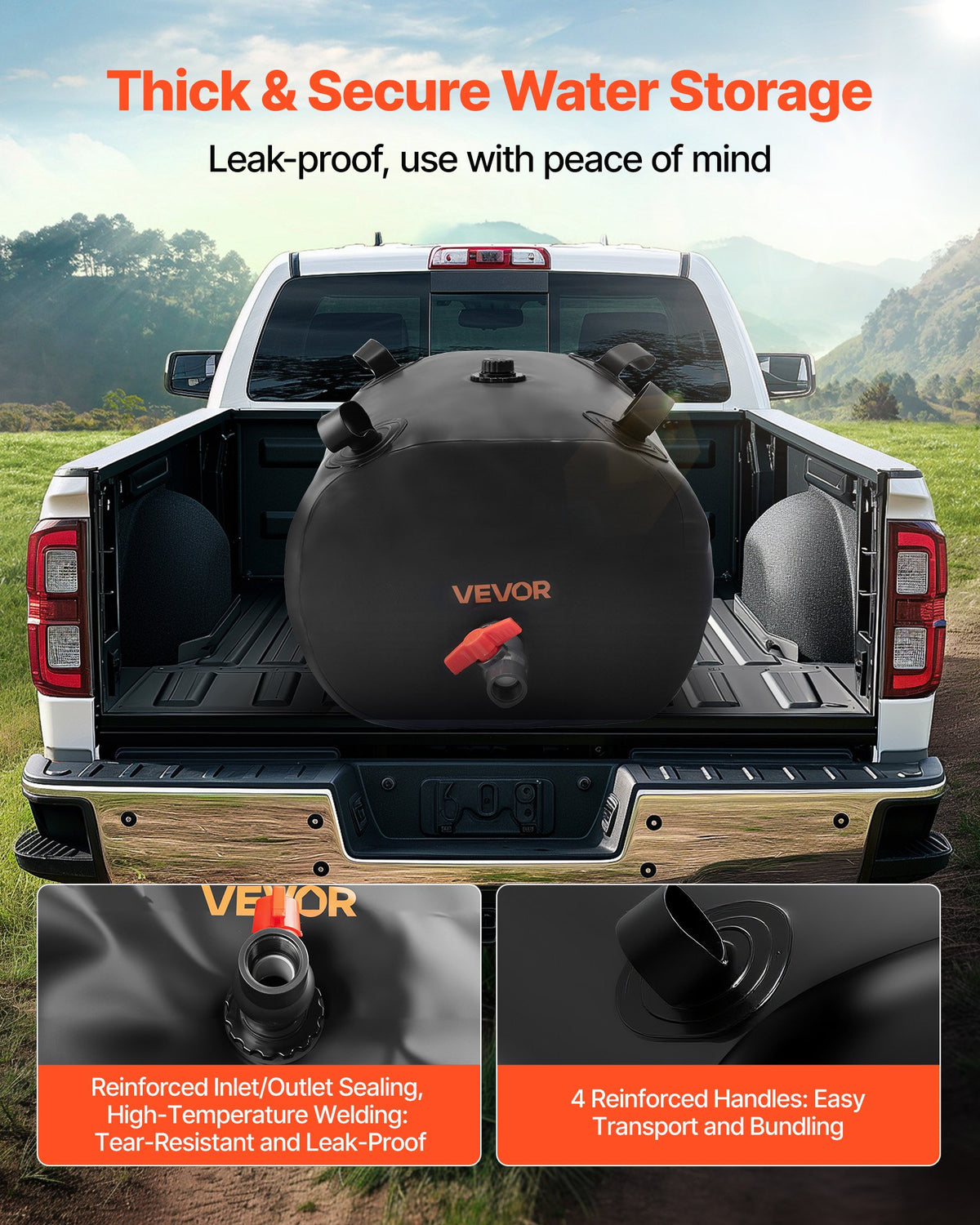 VEVOR Water Storage Bladder, 29.85 Gallon (113L) Water Storage Container Tank, 1000D PVC Thickened Soft Bag Bladder, Collapsible Portable for Garden Irrigation, Camping, RVs, Emergency Use - Black - CSDHSPVCB113E9XVW002V0 - view 5