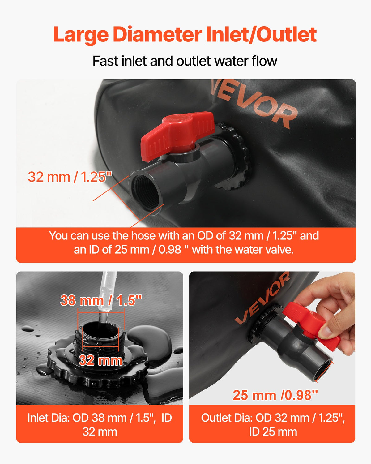 VEVOR Water Storage Bladder, 29.85 Gallon (113L) Water Storage Container Tank, 1000D PVC Thickened Soft Bag Bladder, Collapsible Portable for Garden Irrigation, Camping, RVs, Emergency Use - Black - CSDHSPVCB113E9XVW002V0 - view 6