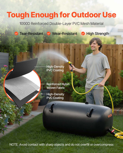 VEVOR Water Storage Bladder, 30 Gal Collapsible Water Storage Bag, Wear-Resistant 1000D PVC Soft Waters Bag, Leakproof Camping Tank Containers for Garden Irrigation RV Emergency Use, Black - CSDHSPVCB113E9XVW003V0 - view 4